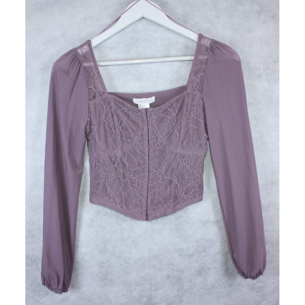 Kirious Los Angeles Lavender Cropped Top Small Lace Long Sleeve Top Y2K Coquette